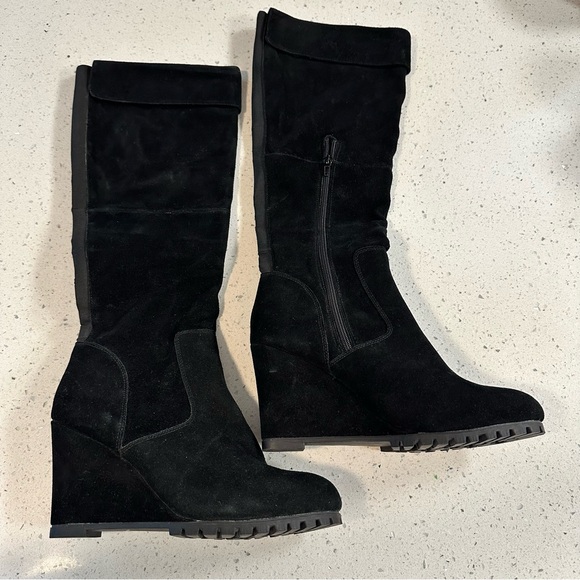 Steve Madden Willful Black Suede Wedge Knee-High Over the Knee Tall Boots 11M - Picture 1 of 13